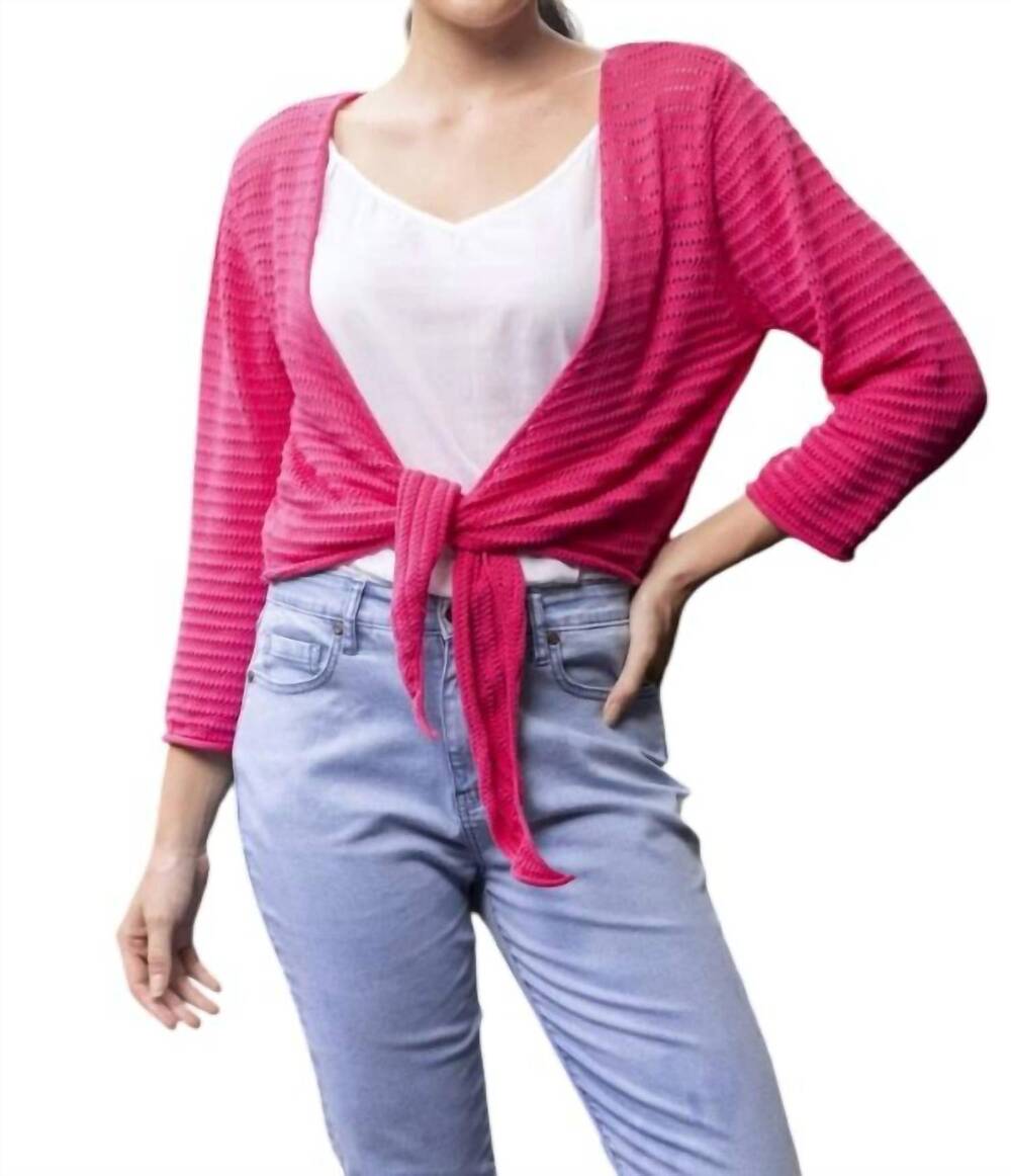 NEW ORIENTIQUE knit essentials tie shrug in pink